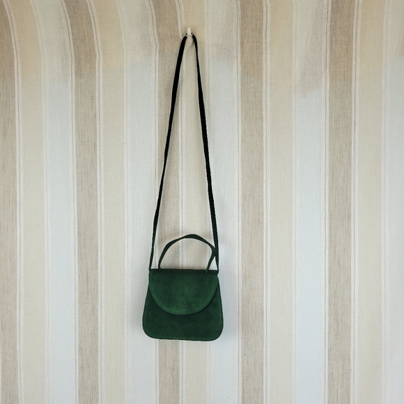 Vintage Laura Ashley Leather‎ Suede Mini Bag Crossbody Purse Emerald Green - Picture 1 of 11
